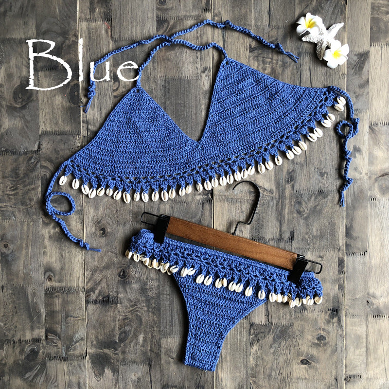 Beach Ins Hand Crocheting Cotton Woven Sexy Bikini Shell Split Swimsuit Bella Mia